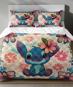 Lusy Store Stitch Bed Set - Lilo & Stitch Bedding Set/Quilt Set - Cute Vintage Stitch - Linen Duvet Cover and Pillowcase Bed Sheets