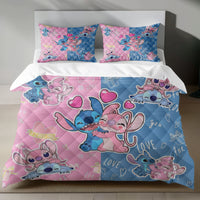 Lusy Store Stitch Bed Set - Lilo &amp; Stitch Bedding Set/Quilt Set - Angel &amp; Stitch In Love - Linen Duvet Cover and Pillowcase Bed Sheets