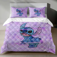 Lusy Store Stitch Bed Set - Lilo &amp; Stitch Bedding Set/Quilt Set - Purple Main Color - Linen Duvet Cover and Pillowcase Bed Sheets
