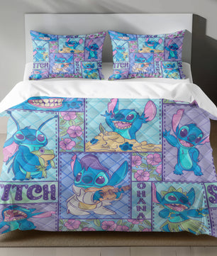 Lusy Store Stitch Bed Set - Lilo and Stitch Bedding Set/Quilt Set - Blue Stitch - Linen Duvet Cover and Pillowcase Bed Sheets