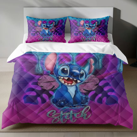 Lusy Store Stitch Bed Set - Lilo and Stitch Bedding Set/Quilt Set - Luxury Vintage Stitch - Linen Duvet Cover and Pillowcase Bed Sheets