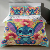 Lusy Store Stitch Bed Set - Lilo and Stitch Bedding Set/Quilt Set - Classic Flowers Cute Stitch - Linen Duvet Cover and Pillowcase Bed Sheets