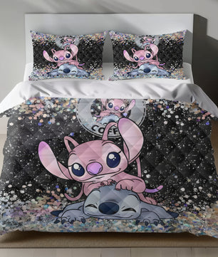 Lusy Store Stitch Bed Set - Lilo and Stitch Bedding Set/Quilt Set - Luxury Cute Angel and Stitch - Linen Duvet Cover and Pillowcase Bed Sheets