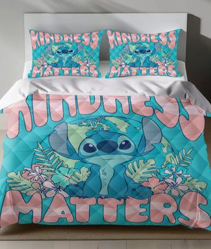 Lusy Store Stitch Bed Set - Lilo and Stitch Bedding Set/Quilt Set - Stitch Kindness Matter - Linen Duvet Cover and Pillowcase Bed Sheets