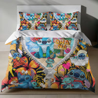 Lusy Store Stitch Bed Set - Lilo and Stitch Bedding Set/Quilt Set - Unique Pattern - Linen Duvet Cover and Pillowcase Bed Sheets