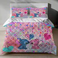 Lusy Store Stitch Bed Set - Lilo and Stitch Bedding Set/Quilt Set - Angel and Stitch Cute Adorable - Linen Duvet Cover and Pillowcase Bed Sheets