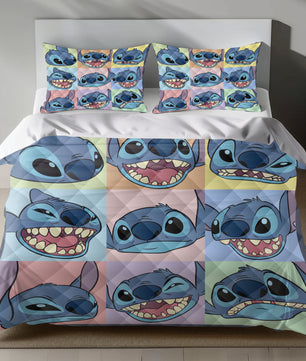 Lusy Store Stitch Bed Set - Lilo and Stitch Bedding Set/Quilt Set - Cute Stitch - Linen Duvet Cover and Pillowcase Bed Sheets