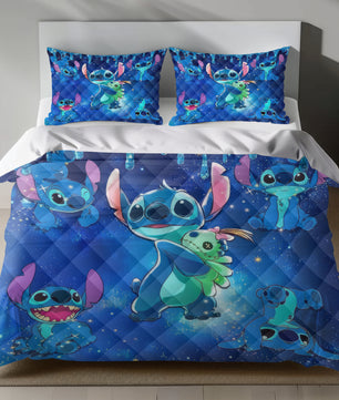 Lusy Store Stitch Bed Set - Lilo and Stitch Bedding Set/Quilt Set - Blue Stitch - Linen Duvet Cover and Pillowcase Bed Sheets