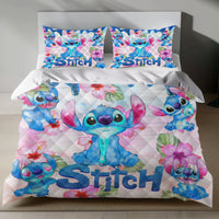Lusy Store Stitch Bed Set - Lilo and Stitch Bedding Set/Quilt Set - Spring Flower Pattern - Linen Duvet Cover and Pillowcase Bed Sheets