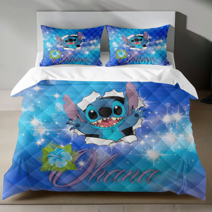 Lusy Store Stitch Bed Set - Lilo &amp; Stitch Bedding Set/Quilt Set - Cute Blue Stitch - Linen Duvet Cover and Pillowcase Bed Sheets