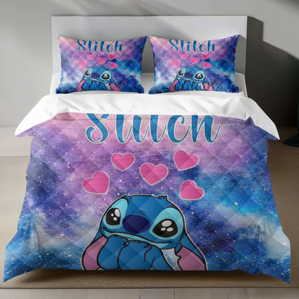Lusy Store Stitch Bed Set - Lilo &amp; Stitch Bedding Set/Quilt Set - Cute Love Stitch - Linen Duvet Cover and Pillowcase Bed Sheets