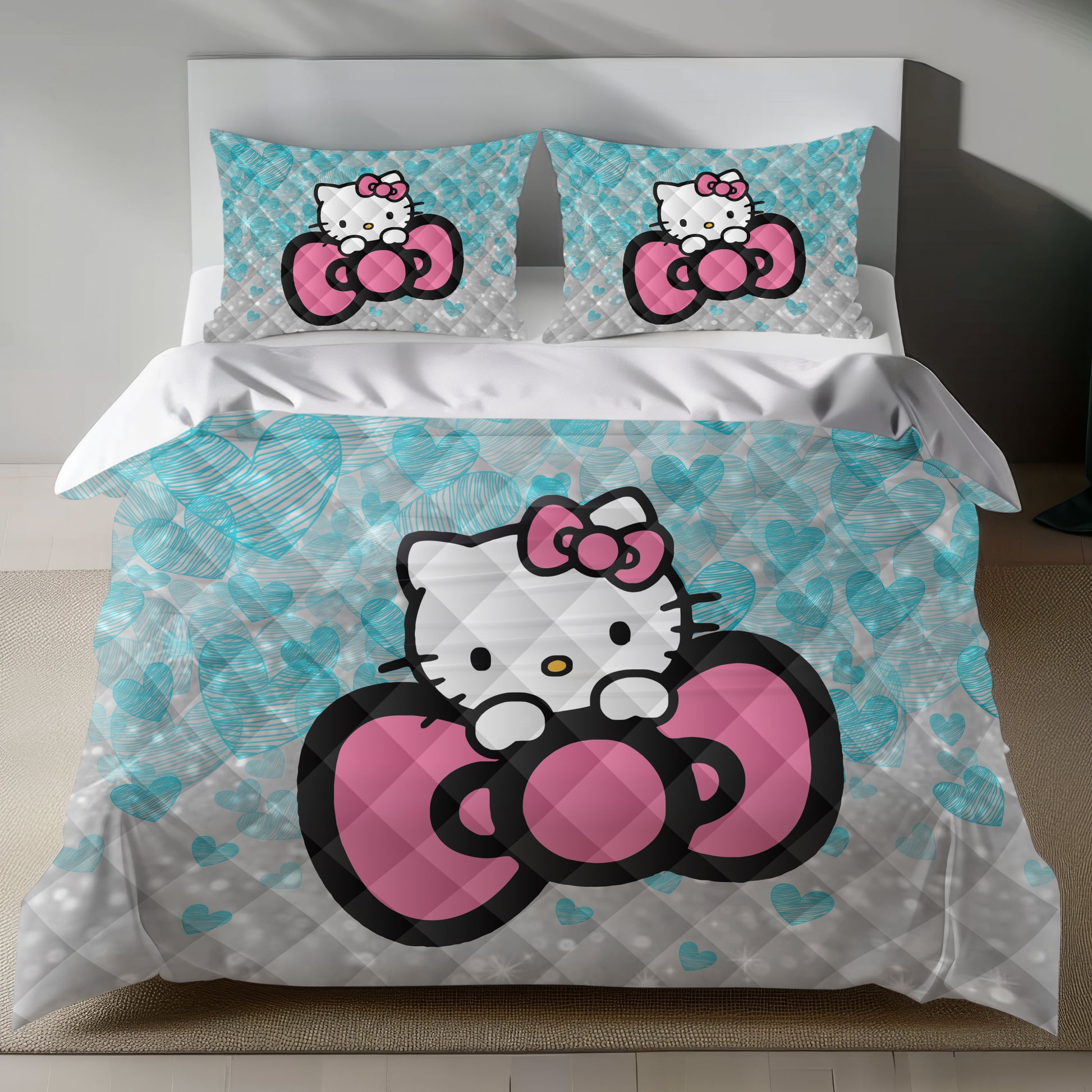 Lusy Store Hello Kitty Linen Bedding Set - Eco-Friendly Duvet Cover &amp; Pillowcases Bed Sheets