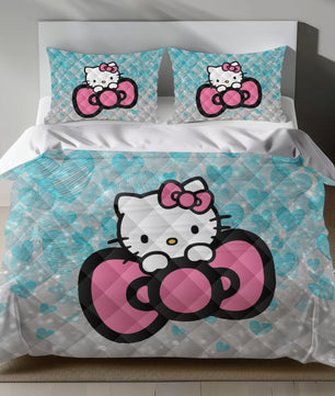 Lusy Store Hello Kitty Linen Bedding Set - Eco-Friendly Duvet Cover & Pillowcases Bed Sheets