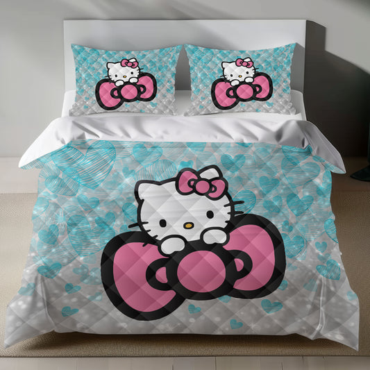 Lusy Store Hello Kitty Linen Bedding Set - Eco-Friendly Duvet Cover &amp; Pillowcases Bed Sheets