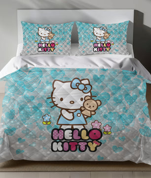 Lusy Store Hello Kitty Linen Bedding Set - Teddy Bear & Hearts Design Bed Sheets
