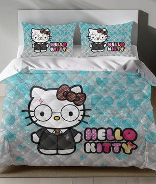 Lusy Store Hello Kitty Hogwarts Linen Bedding Set - Magical Comfort for Sanrio Fans Bed Sheets