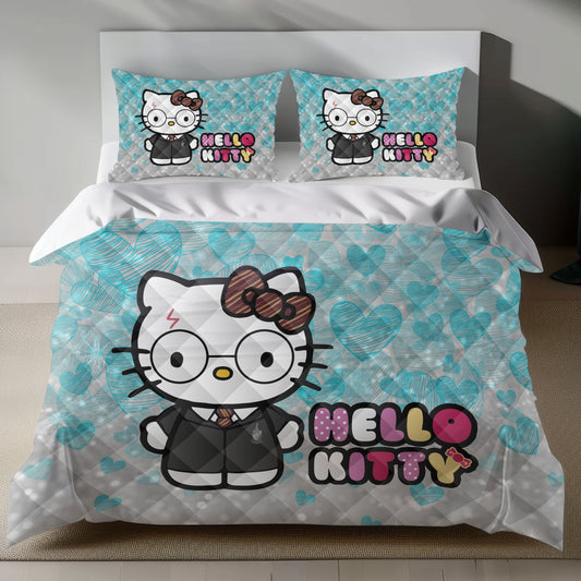 Lusy Store Hello Kitty Hogwarts Linen Bedding Set - Magical Comfort for Sanrio Fans Bed Sheets