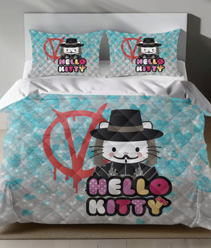 Lusy Store Hello Kitty V for Vendetta Linen Bedding Set - Unique Style for Sanrio Fans Bed Sheets