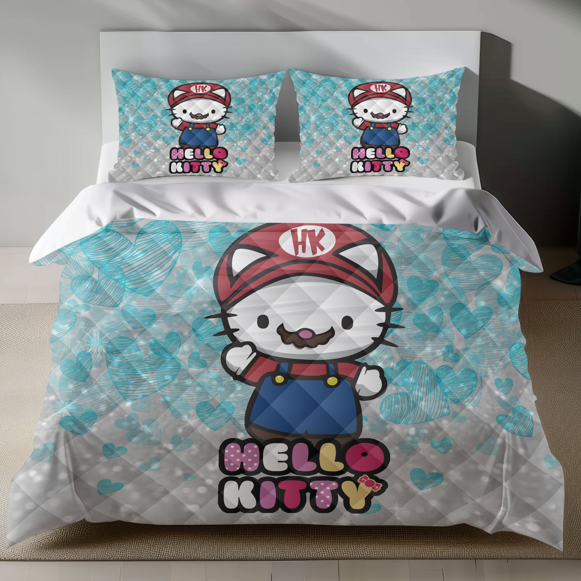Hello Kitty Super Mario Linen Bedding Set - Playful Adventure for Sanrio Fans Lusy Store