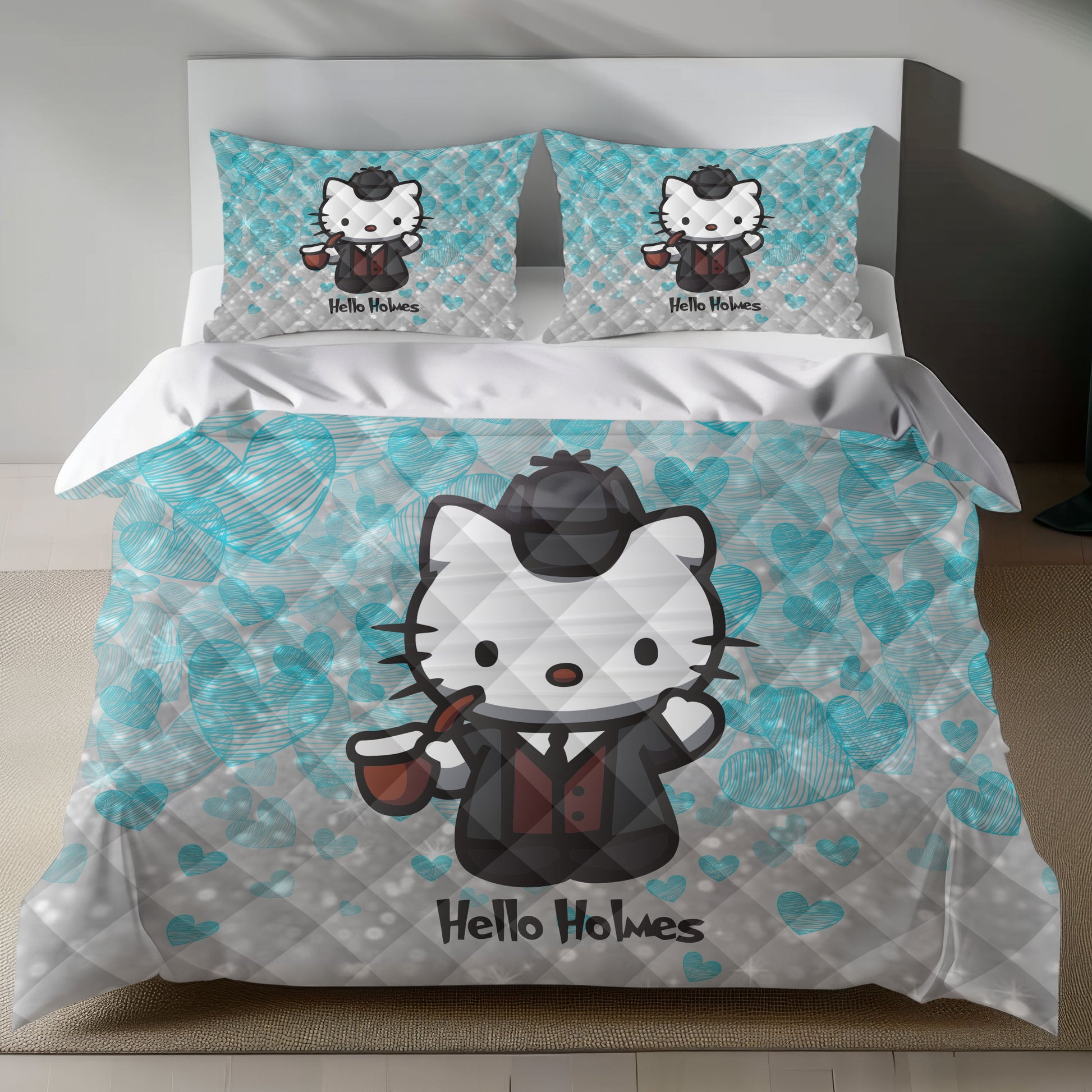 Hello Kitty Sherlock Holmes Linen Bedding Set - Mystery Charm for Sanrio Fans Lusy Store