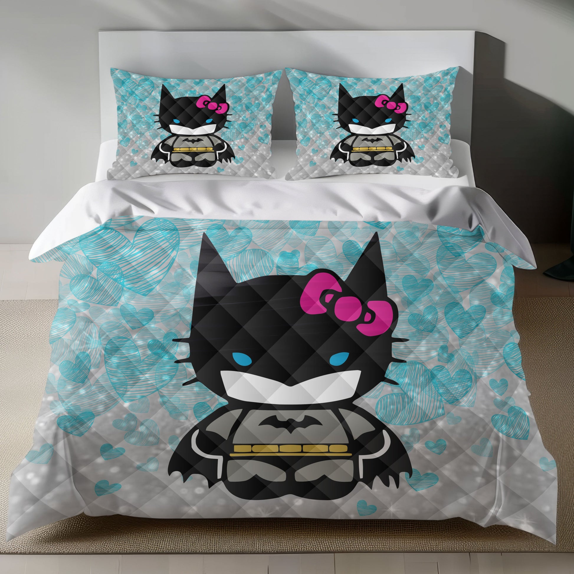 Hello Kitty Batgirl Linen Bedding Set - Heroic Charm for Sanrio Fans Lusy Store