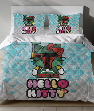 Hello Kitty Boba Fett Linen Bedding Set - Galactic Charm for Sanrio Fans Lusy Store