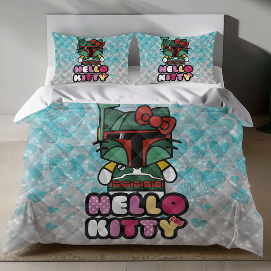 Hello Kitty Boba Fett Linen Bedding Set - Galactic Charm for Sanrio Fans Lusy Store