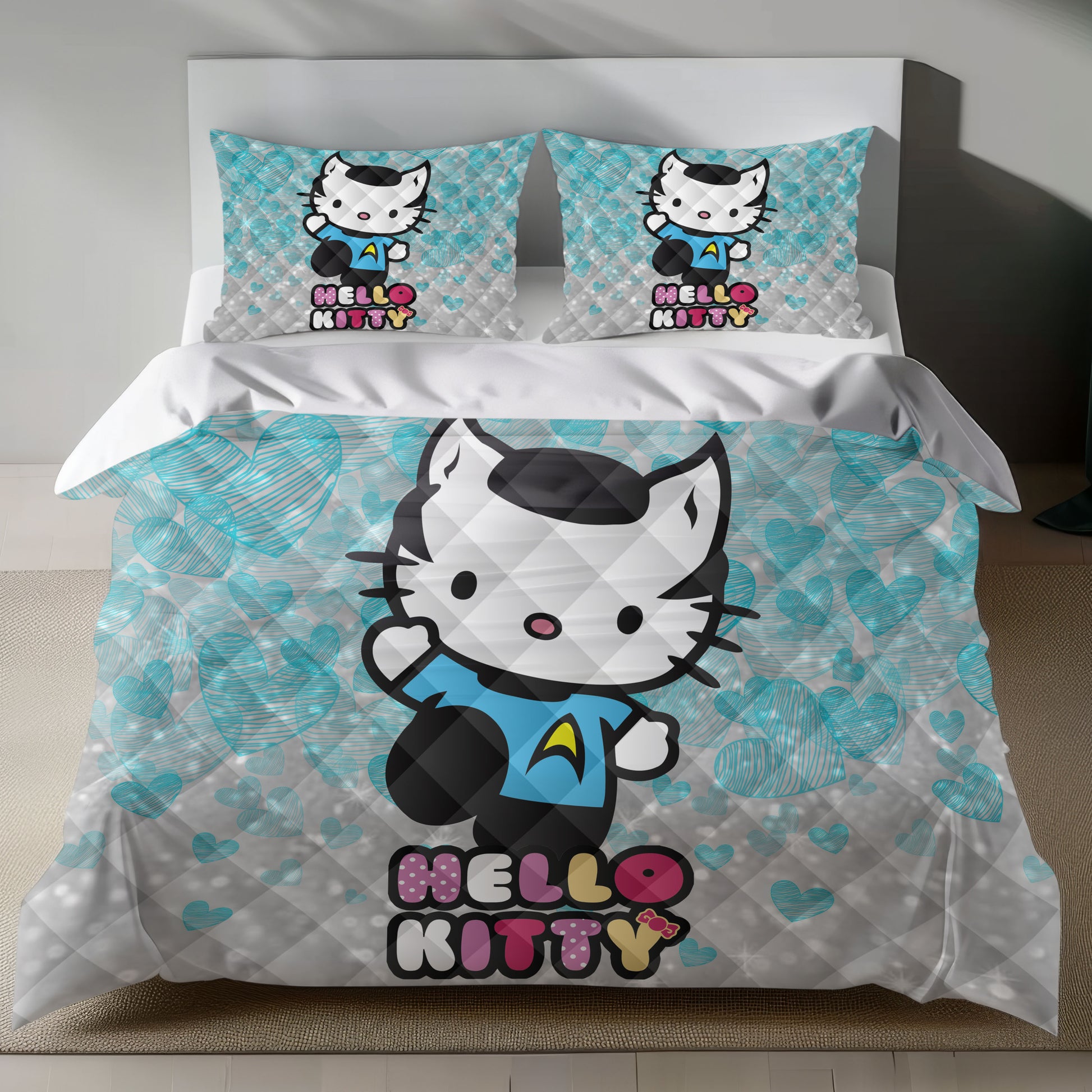 Lusy Store Hello Kitty Star Trek Science Linen Bedding Set - Cosmic Charm for Sanrio Fans Bed Sheets