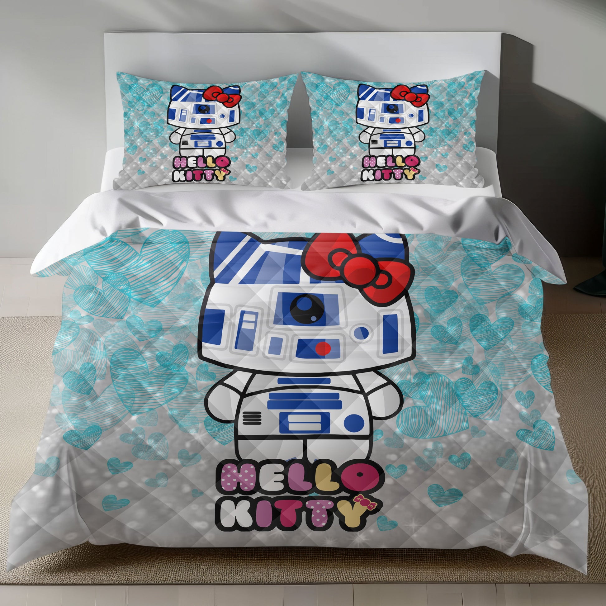 Hello Kitty R2-D2 Linen Bedding Set - Galactic Charm for Sanrio Fans Lusy Store