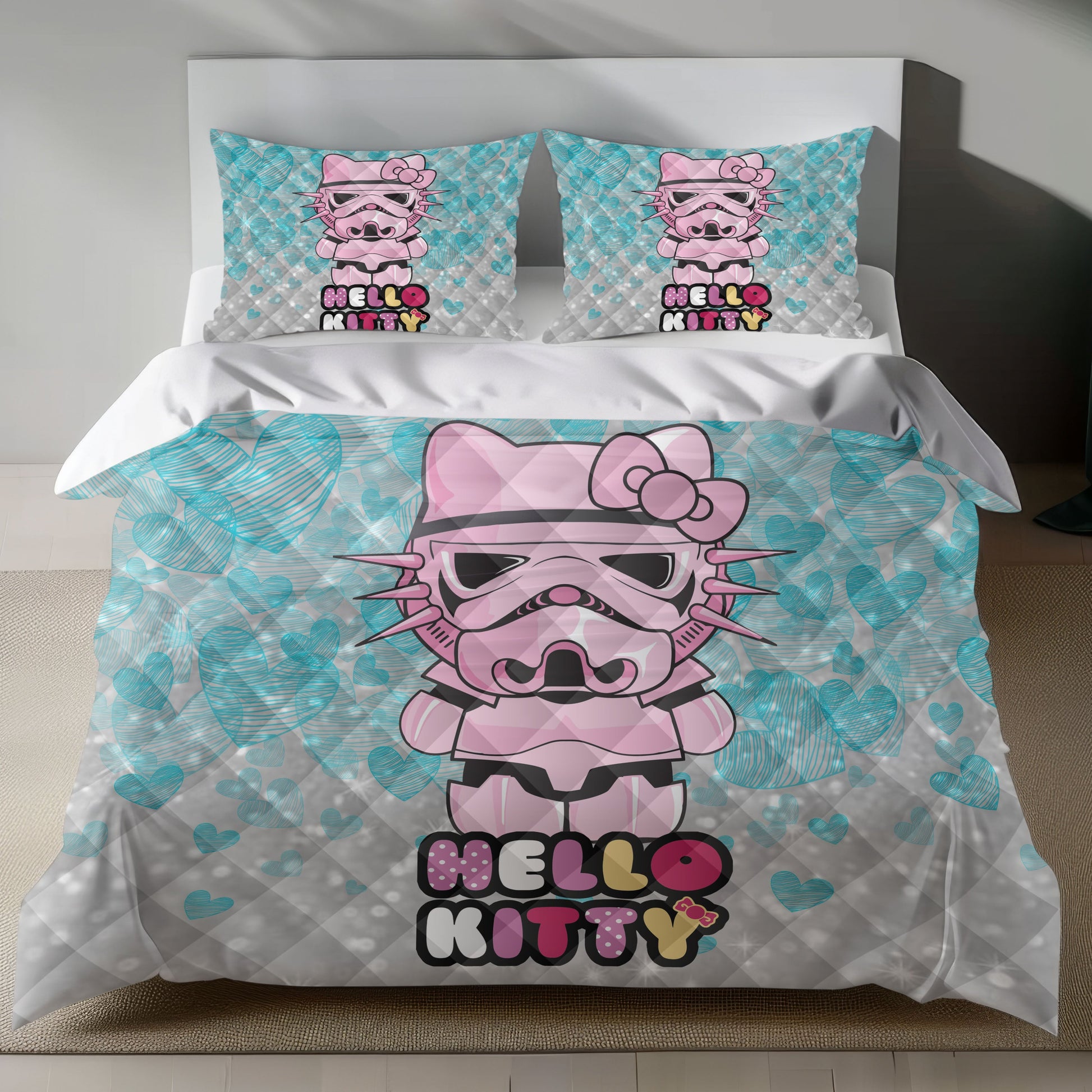 Hello Kitty Stormtrooper Linen Bedding Set - Galactic Charm for Sanrio Fans Lusy Store