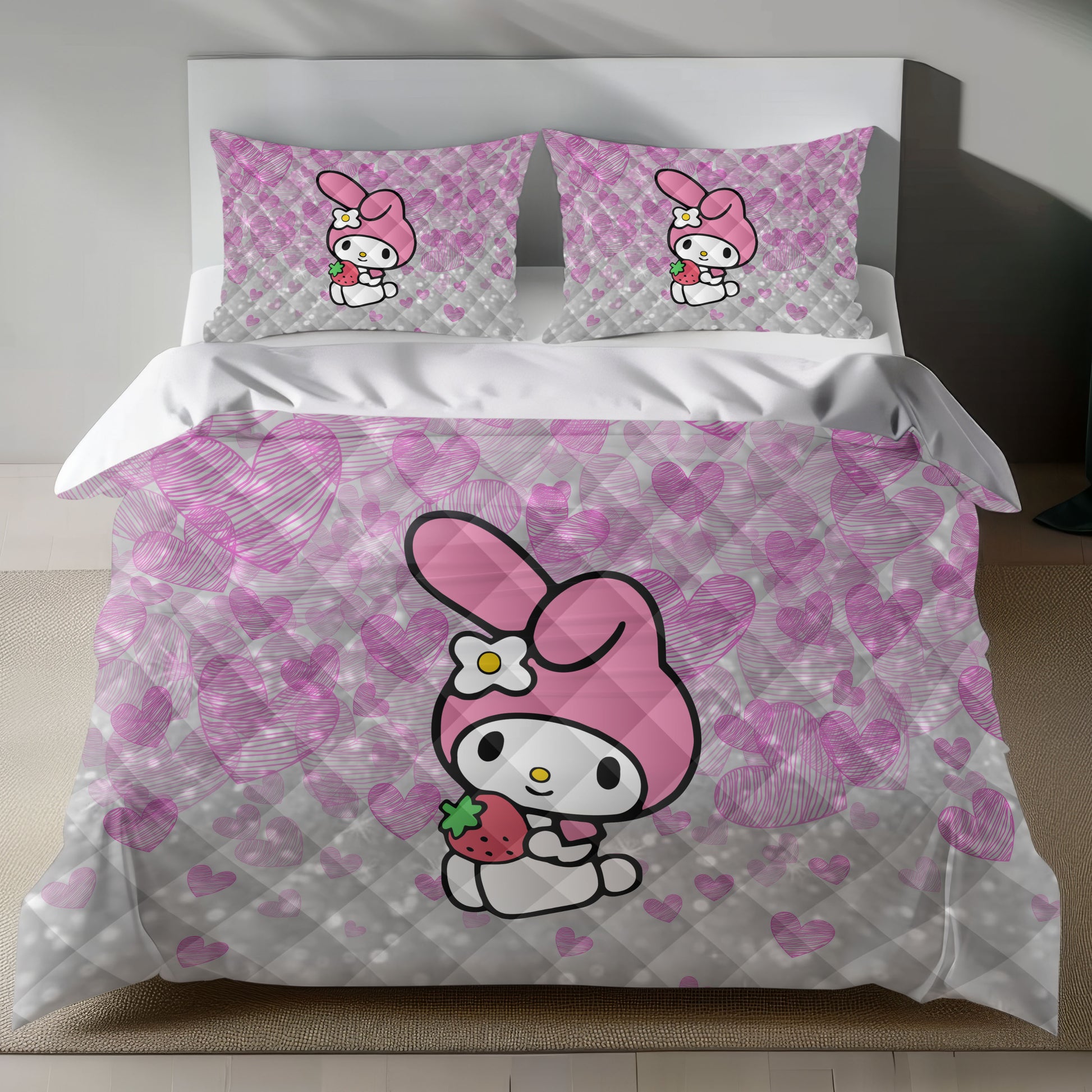 Lusy Store My Melody Strawberry Linen Bedding Set - Sweet Charm for Sanrio Fans Bed Sheets
