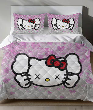 Lusy Store Hello Kitty KAWS Linen Bedding Set - Edgy Charm for Sanrio Fans Bed Sheets