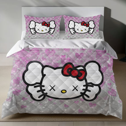 Hello Kitty KAWS Linen Bedding Set - Edgy Charm for Sanrio Fans 4pcs - Quilt Sets