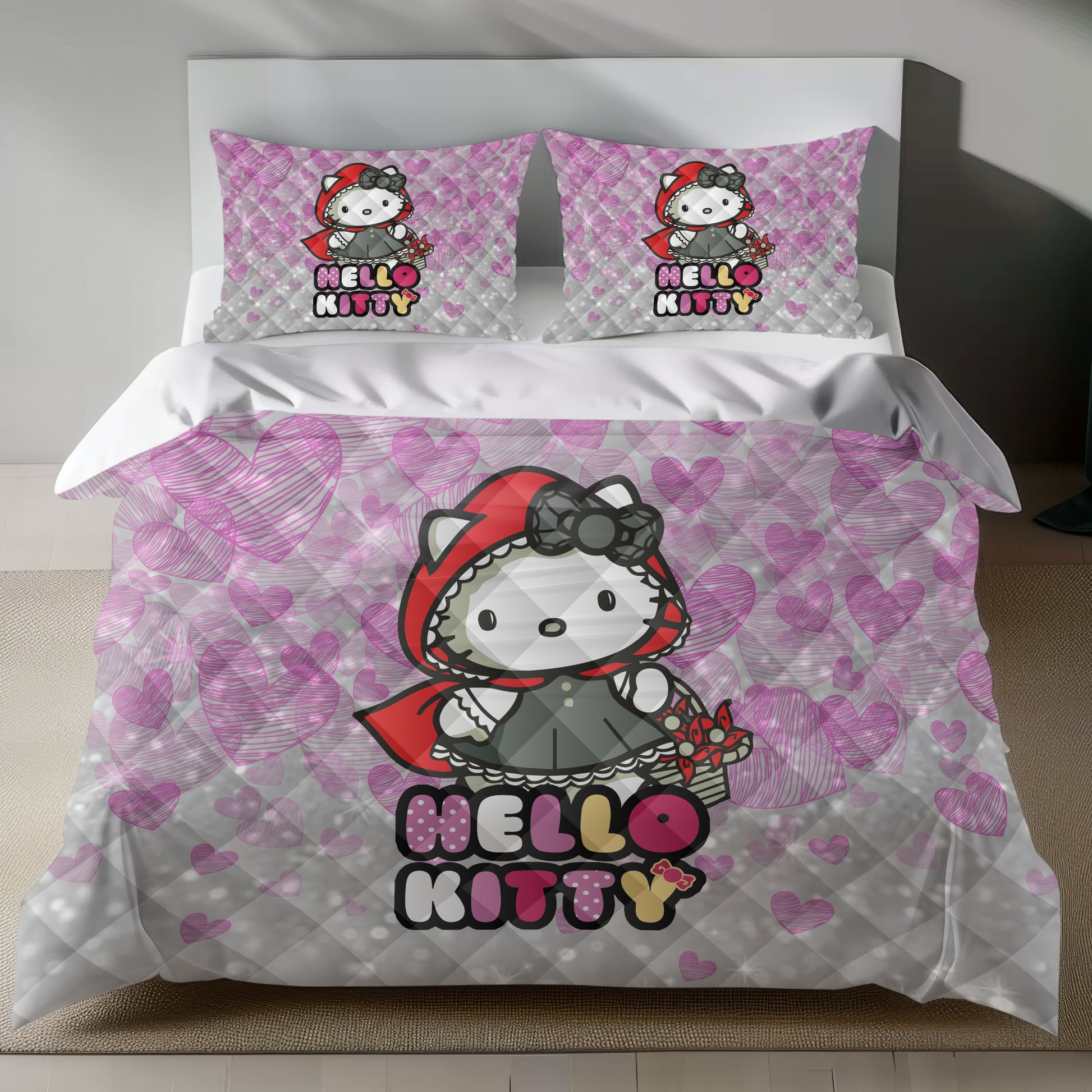 Lusy Store Hello Kitty Little Red Riding Hood Linen Bedding Set - Whimsical Charm for Sanrio Fans Bed Sheets