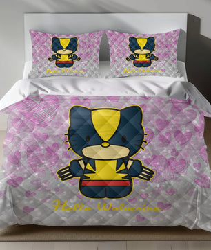 Lusy Store Hello Kitty Wolverine Linen Bedding Set - Fierce Charm for Sanrio Fans Bed Sheets