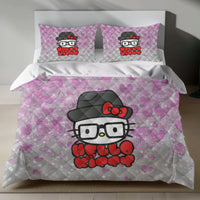 Hello Kitty Bedding Set – Cute Pink Duvet Cover with Glitter Hearts 4pcs - Quilt Sets