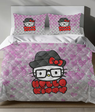 Lusy Store Hello Kitty Bedding Set – Cute Pink Duvet Cover with Glitter Hearts Bed Sheets
