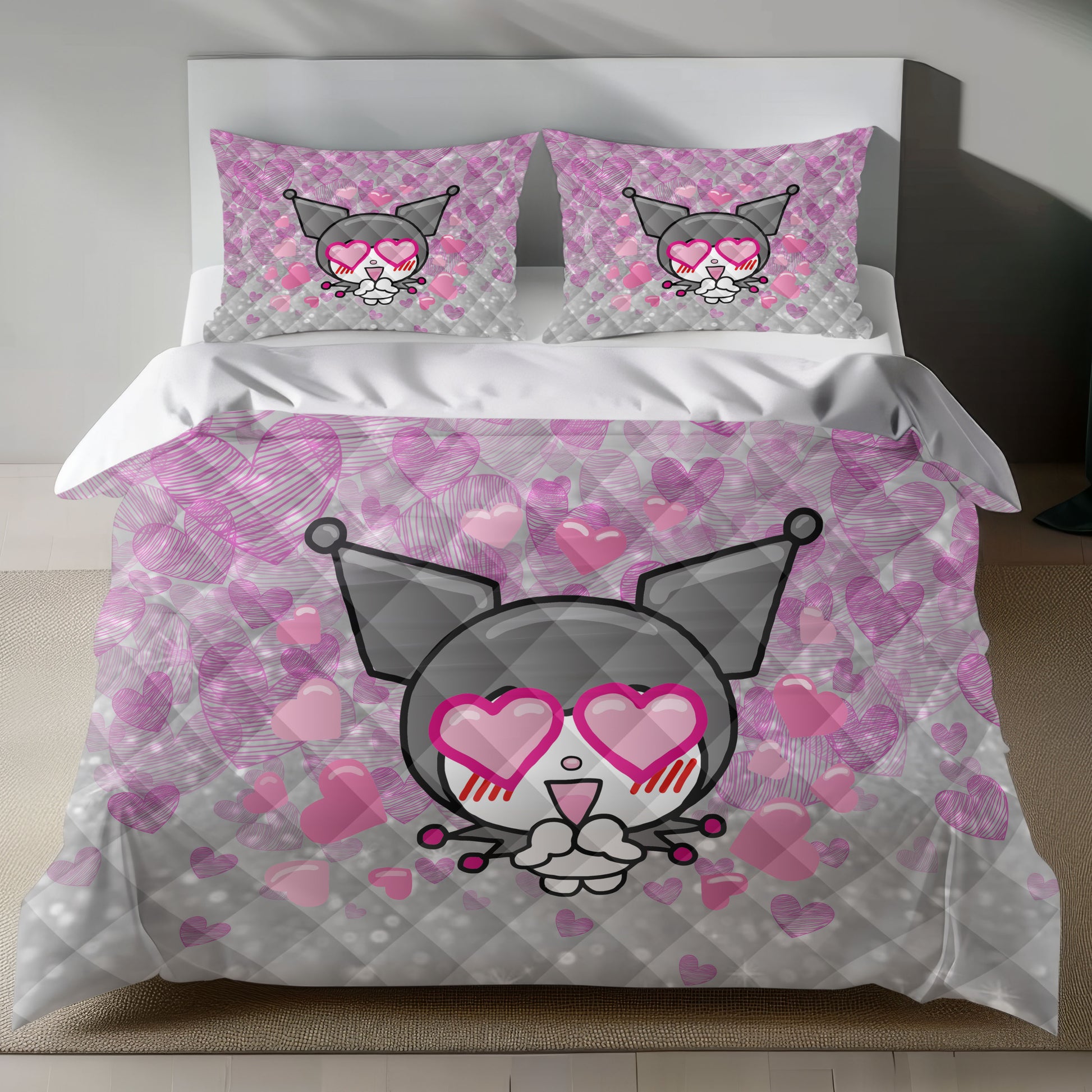 Lusy Store Kuromi Bedding Set &ndash; Adorable Pink Duvet Cover for Sanrio Fans Bed Sheets
