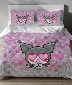 Lusy Store Kuromi Bedding Set – Adorable Pink Duvet Cover for Sanrio Fans Bed Sheets