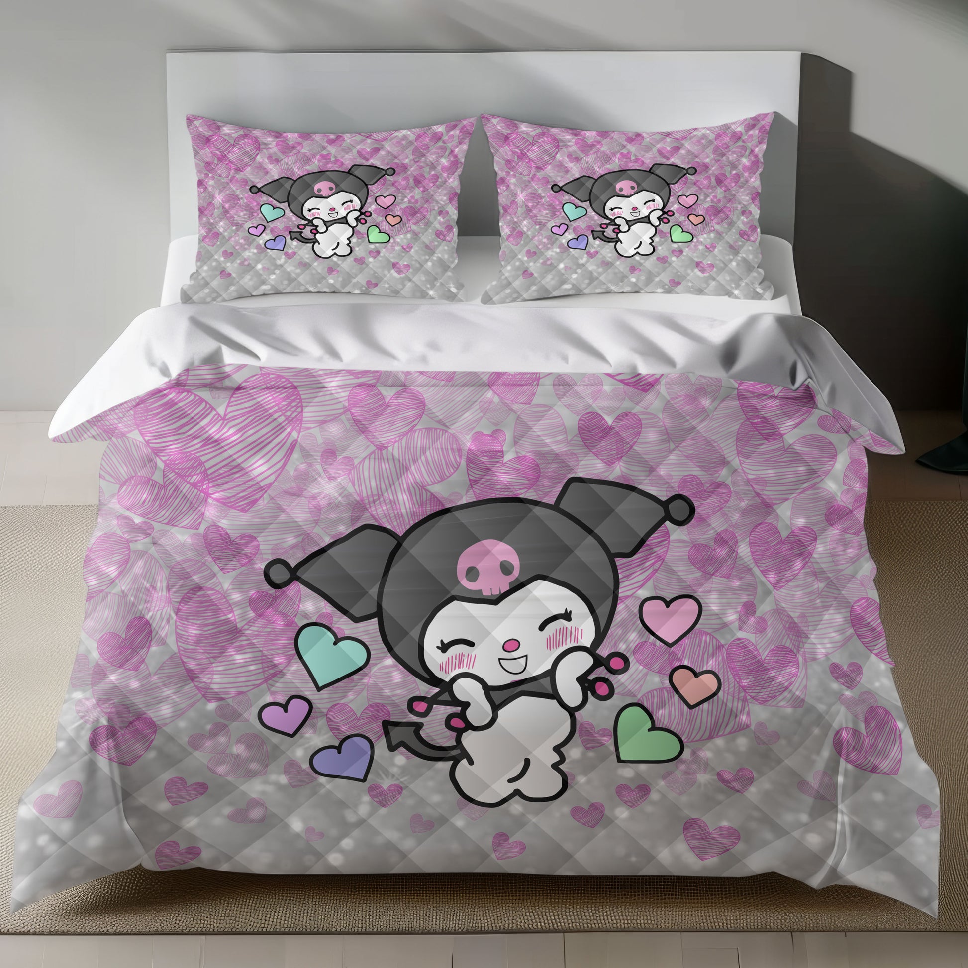 Lusy Store Hello Kitty Bedding Set - Cute Pink Duvet Cover for a Cozy Bedroom Bed Sheets