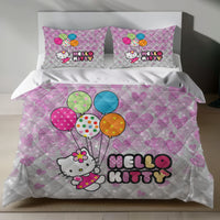 Hello Kitty Bedding Set - Cute Pink Duvet Cover with Balloons for a Cozy Bedroom 4pcs - Quilt Sets