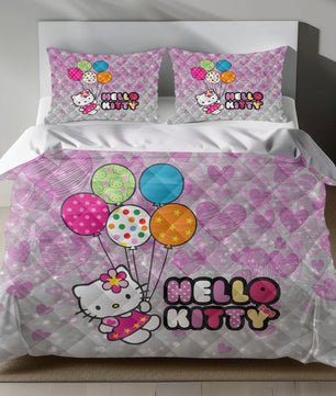 Lusy Store Hello Kitty Bedding Set - Cute Pink Duvet Cover with Balloons for a Cozy Bedroom Bed Sheets
