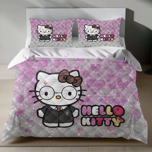 Hello Kitty Bedding Set - Cute Pink Duvet Cover with Hogwarts Theme for a Cozy Bedroom