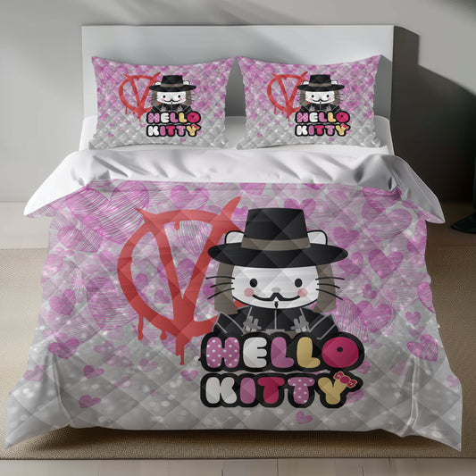 Hello Kitty Bedding Set - V for Vendetta Inspired Pink Duvet Cover for a Unique Bedroom