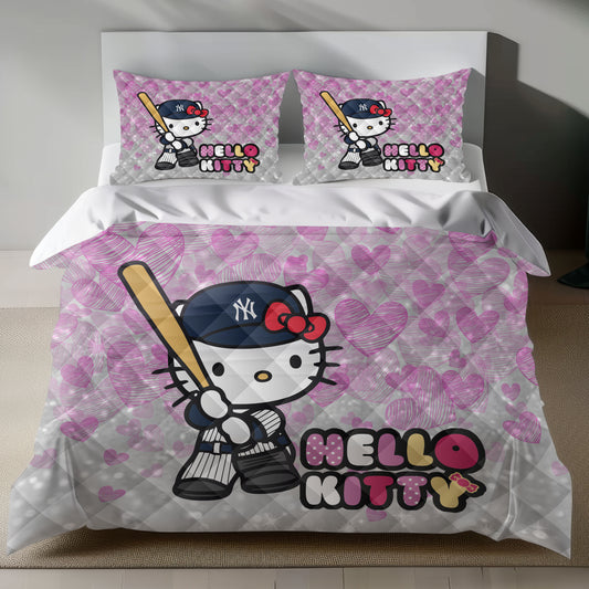 Hello Kitty Bedding Set - Pink Yankees Baseball Duvet Cover for a Fun Bedroom