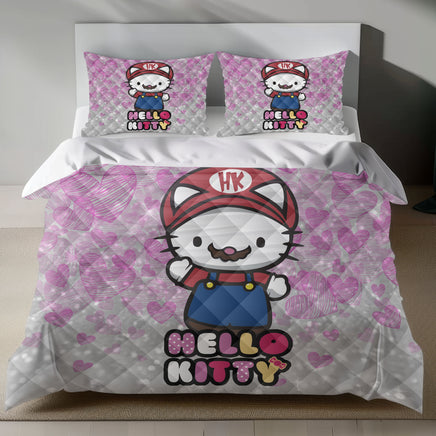 Hello Kitty Super Mario Bedding Set - Pink Duvet Cover for a Nostalgic Bedroom 4pcs - Quilt Sets