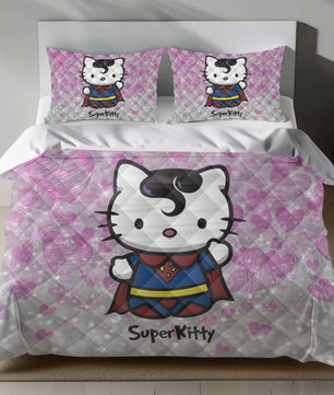 Hello Kitty Superman Bedding Set - Pink Duvet Cover for a Heroic Bedroom Lusy Store