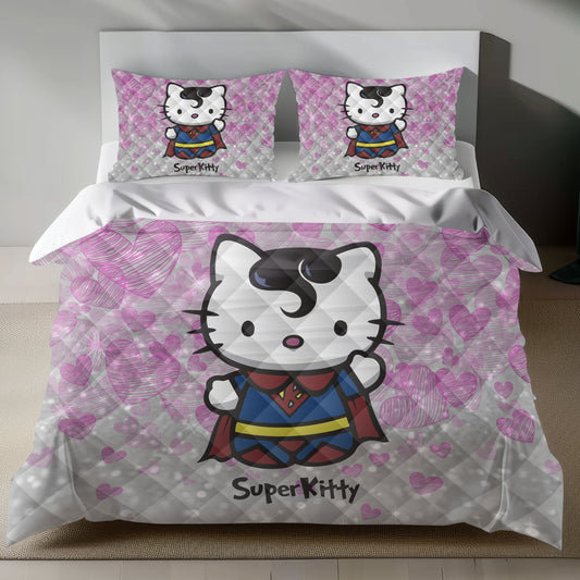 Hello Kitty Superman Bedding Set - Pink Duvet Cover for a Heroic Bedroom Lusy Store