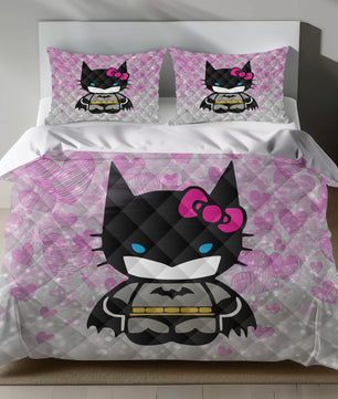Cute Batman Hello Kitty Design Linen Duvet Cover Set