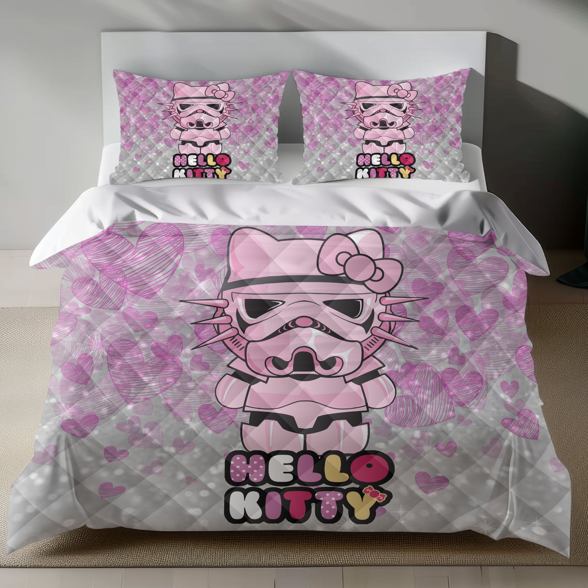 Lusy Store Hello Kitty Stormtrooper Linen Duvet Cover Set - Eco-Friendly &amp; Hypoallergenic Bed Sheets